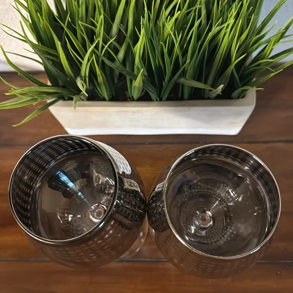 Lavish by Circleware Crystal, Silver Plated Art Deco, Red Wine Glasses, set of 2 - Picture 8 of 9